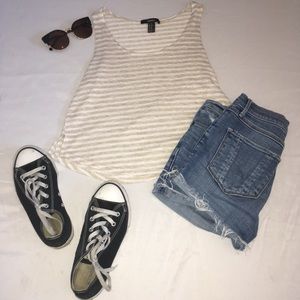 tan & white striped tank top